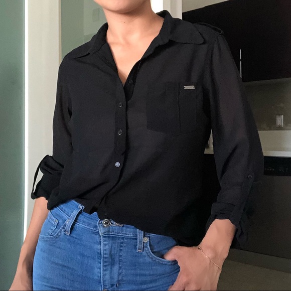 Guess Tops - Guess - Black Sheer Button Down Blouse